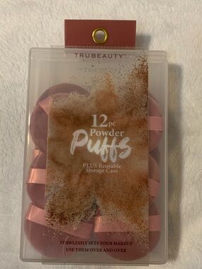TrueBeauty 12pc Pink Powder Puffs with Reusable Storage Case